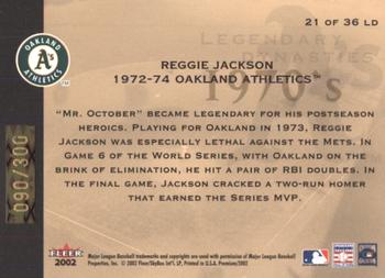 2002 Fleer Premium - Legendary Dynasties Gold #21 Reggie Jackson  Back