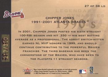 2002 Fleer Premium - Legendary Dynasties Gold #27 Chipper Jones  Back