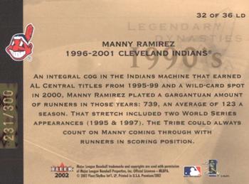 2002 Fleer Premium - Legendary Dynasties Gold #32 Manny Ramirez  Back