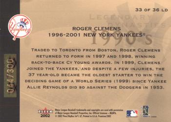 2002 Fleer Premium - Legendary Dynasties Gold #33 Roger Clemens  Back