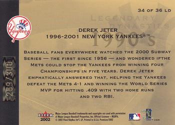 2002 Fleer Premium - Legendary Dynasties Gold #34 Derek Jeter  Back