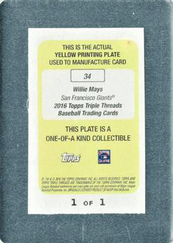2016 Topps Triple Threads - Printing Plate Yellow #34 Willie Mays Back