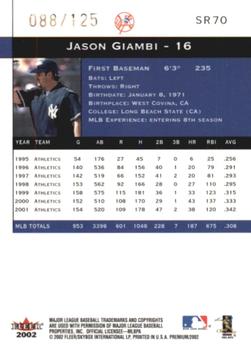 2002 Fleer Premium - Star Rubies #SR70 Jason Giambi Yankees  Back