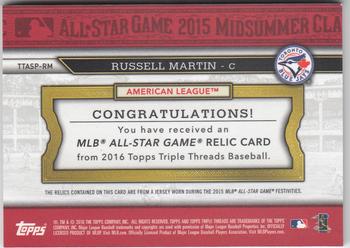2016 Topps Triple Threads - All-Star Patches #TTASP-RM Russell Martin Back