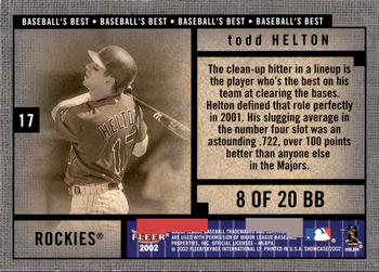 2002 Fleer Showcase - Baseball's Best #8BB Todd Helton  Back