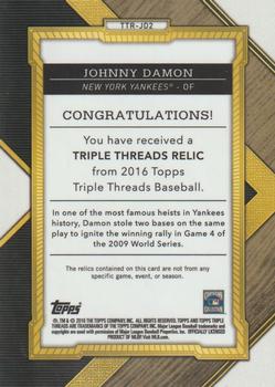 2016 Topps Triple Threads - Triple Threads Relics Silver #TTR-JD2 Johnny Damon Back
