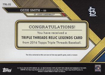 2016 Topps Triple Threads - Triple Threads Relics Legends #TTRL-OS Ozzie Smith Back