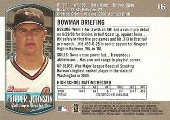 2000 Bowman Draft Picks & Prospects #106 Tripper Johnson Back