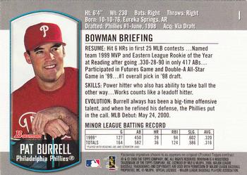 2000 Bowman Draft Picks & Prospects #1 Pat Burrell Back