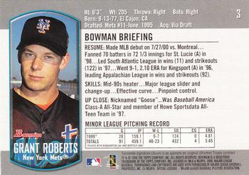 2000 Bowman Draft Picks & Prospects #3 Grant Roberts Back