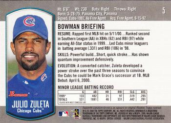 2000 Bowman Draft Picks & Prospects #5 Julio Zuleta Back