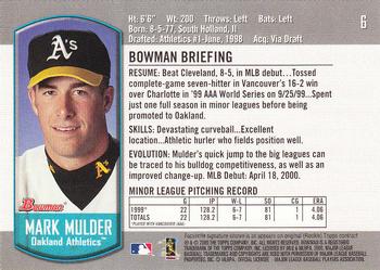 2000 Bowman Draft Picks & Prospects #6 Mark Mulder Back