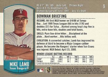 2000 Bowman Draft Picks & Prospects #9 Mike Lamb Back