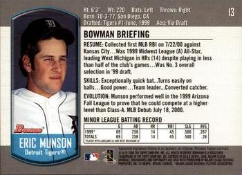 2000 Bowman Draft Picks & Prospects #13 Eric Munson Back
