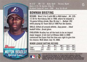 2000 Bowman Draft Picks & Prospects #15 Milton Bradley Back