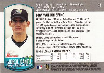 2000 Bowman Draft Picks & Prospects #33 Jorge Cantu Back