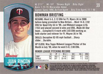 2000 Bowman Draft Picks & Prospects #39 Juan Rincon Back