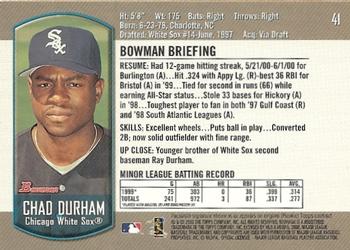 2000 Bowman Draft Picks & Prospects #41 Chad Durham Back
