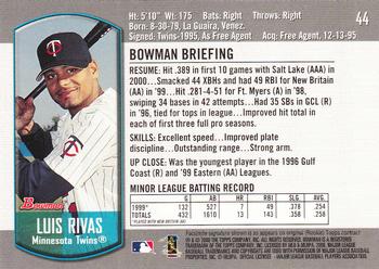 2000 Bowman Draft Picks & Prospects #44 Luis Rivas Back
