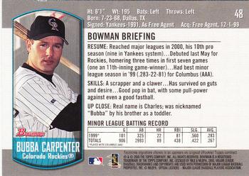 2000 Bowman Draft Picks & Prospects #48 Bubba Carpenter Back