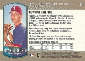2000 Bowman Draft Picks & Prospects #49 Ryan Dittfurth Back