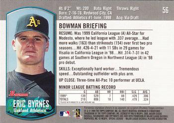 2000 Bowman Draft Picks & Prospects #56 Eric Byrnes Back