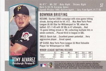 2000 Bowman Draft Picks & Prospects #57 Tony Alvarez Back