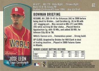 2000 Bowman Draft Picks & Prospects #62 Jose Leon Back