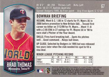 2000 Bowman Draft Picks & Prospects #67 Brad Thomas Back