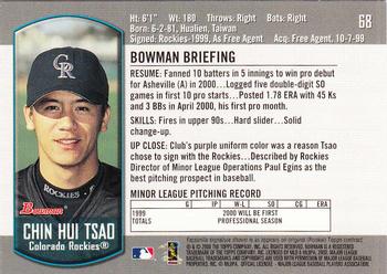 2000 Bowman Draft Picks & Prospects #68 Chin-Hui Tsao Back