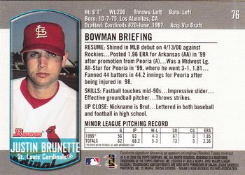 2000 Bowman Draft Picks & Prospects #76 Justin Brunette Back