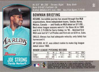 2000 Bowman Draft Picks & Prospects #81 Joe Strong Back