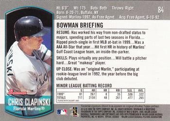 2000 Bowman Draft Picks & Prospects #84 Chris Clapinski Back