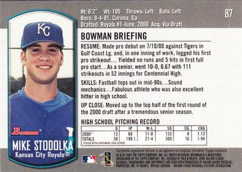 2000 Bowman Draft Picks & Prospects #87 Mike Stodolka Back