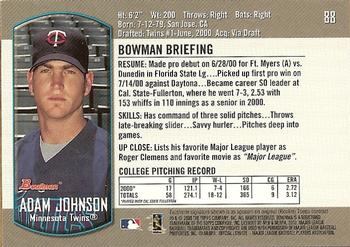 2000 Bowman Draft Picks & Prospects #88 Adam Johnson Back