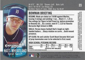 2000 Bowman Draft Picks & Prospects #89 Matt Wheatland Back