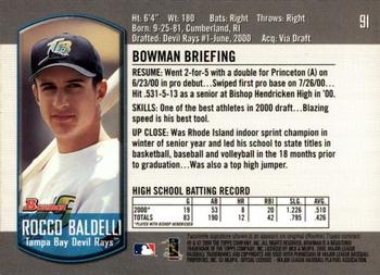 2000 Bowman Draft Picks & Prospects #91 Rocco Baldelli Back