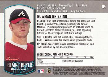 2000 Bowman Draft Picks & Prospects #94 Blaine Boyer Back
