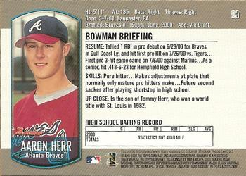 2000 Bowman Draft Picks & Prospects #95 Aaron Herr Back