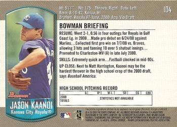 2000 Bowman Draft Picks & Prospects #104 Jason Kaanoi Back