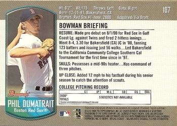 2000 Bowman Draft Picks & Prospects #107 Phil Dumatrait Back