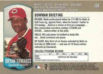 2000 Bowman Draft Picks & Prospects #108 Bryan Edwards Back