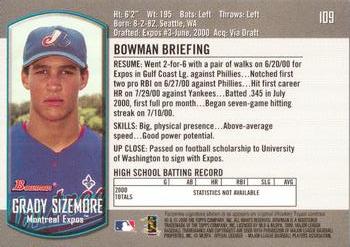 2000 Bowman Draft Picks & Prospects #109 Grady Sizemore Back