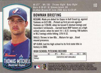 2000 Bowman Draft Picks & Prospects #110 Thomas Mitchell Back