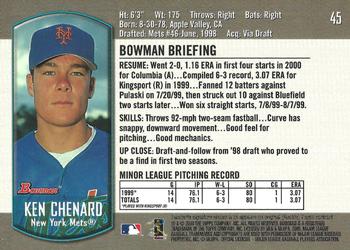 2000 Bowman Draft Picks & Prospects #45 Ken Chenard Back