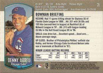 2000 Bowman Draft Picks & Prospects #71 Denny Abreu Back