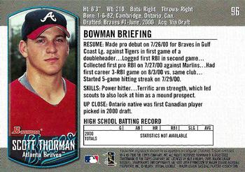 2000 Bowman Draft Picks & Prospects #96 Scott Thorman Back