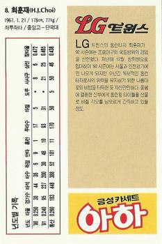 1992 Geumseong LG Twins #8 Hoon-Jae Choi Back