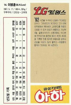 1992 Geumseong LG Twins #14 Byoung-Hoon Lee Back