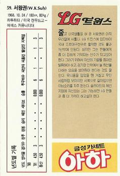 1992 Geumseong LG Twins #59 Wang-Gwon Seo Back